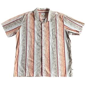 Solitude Mens XXL Short Sleeve Button Down Shirt Orange Striped Tropical Cotton